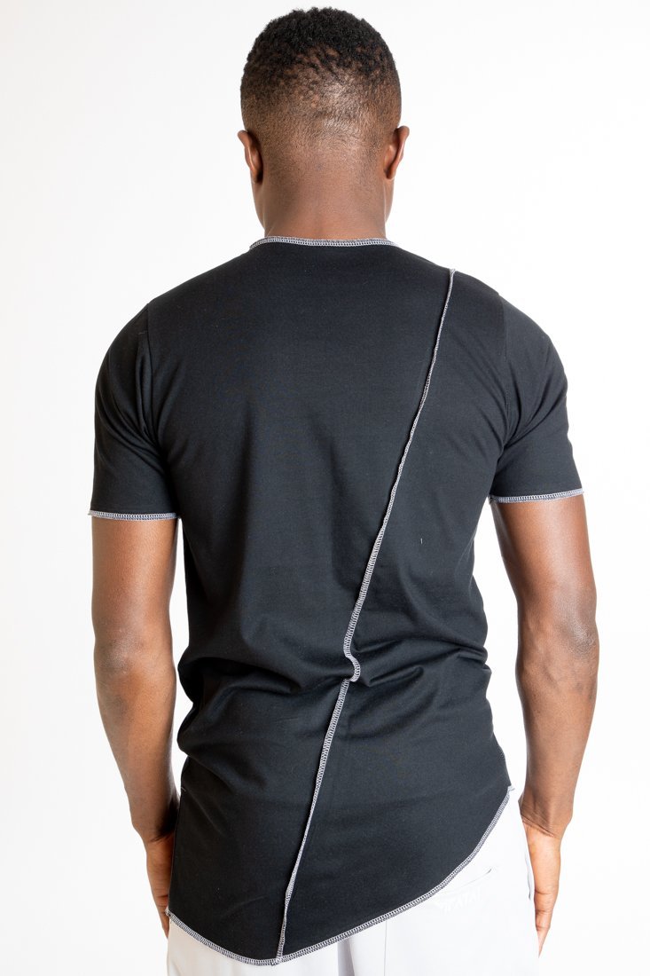 Black t-shirt with straight white sewing - Fatai Style