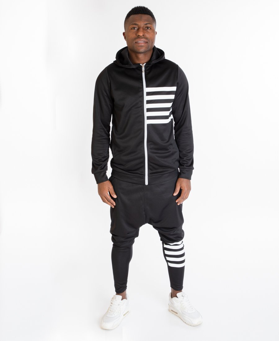Black tracksuit with white stripes - Fatai Style