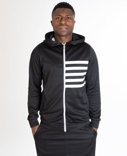 Black blouse with white stripes and zip - Fatai Style