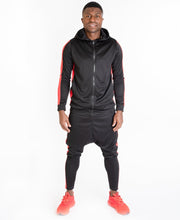 Încarcă imaginea în vizualizatorul Galerie, Black tracksuit with red lines side - Fatai Style
