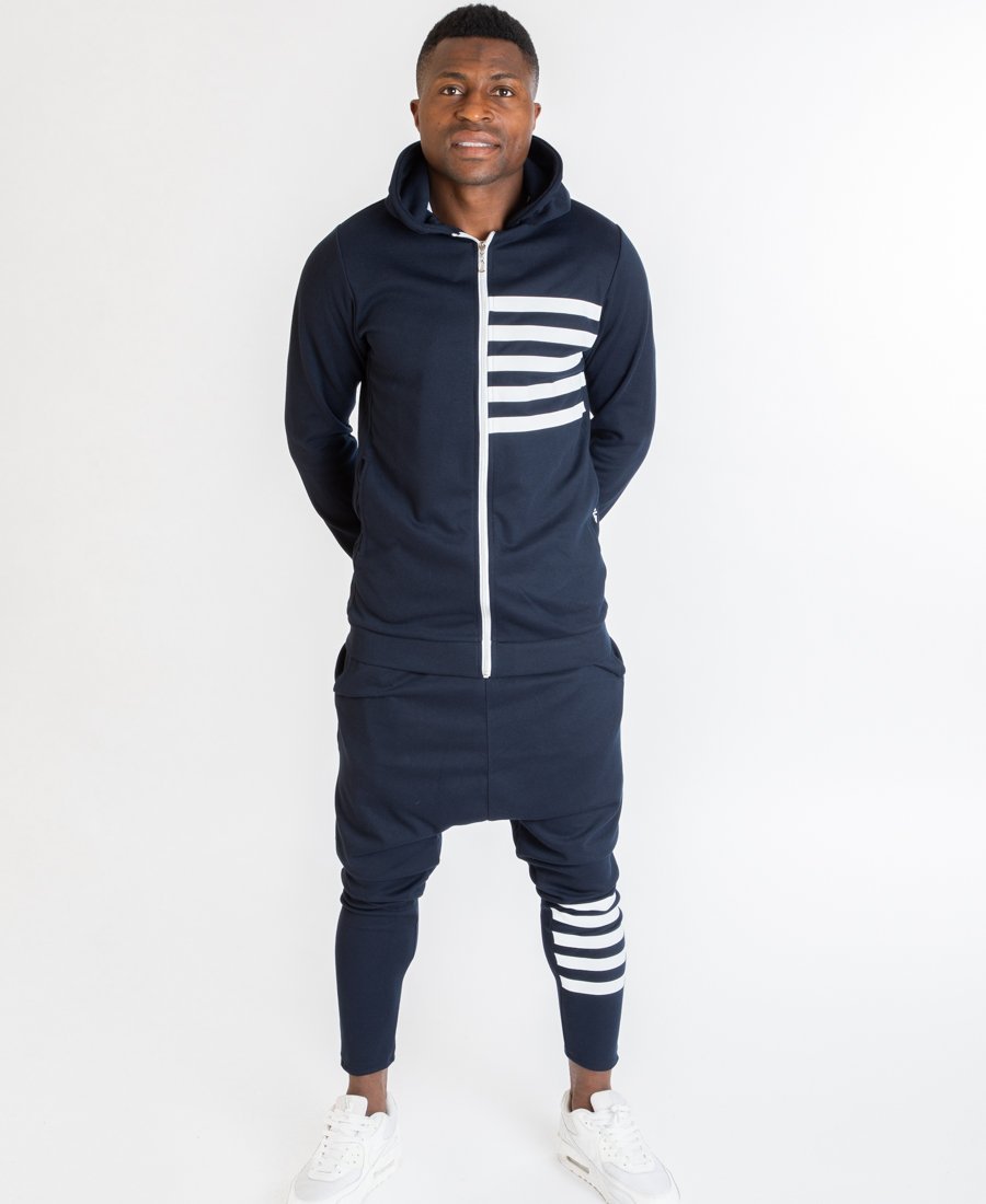 Tracksuit dark bleu with printed white lines - Fatai Style