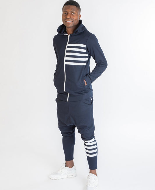 Tracksuit dark bleu with printed white lines - Fatai Style