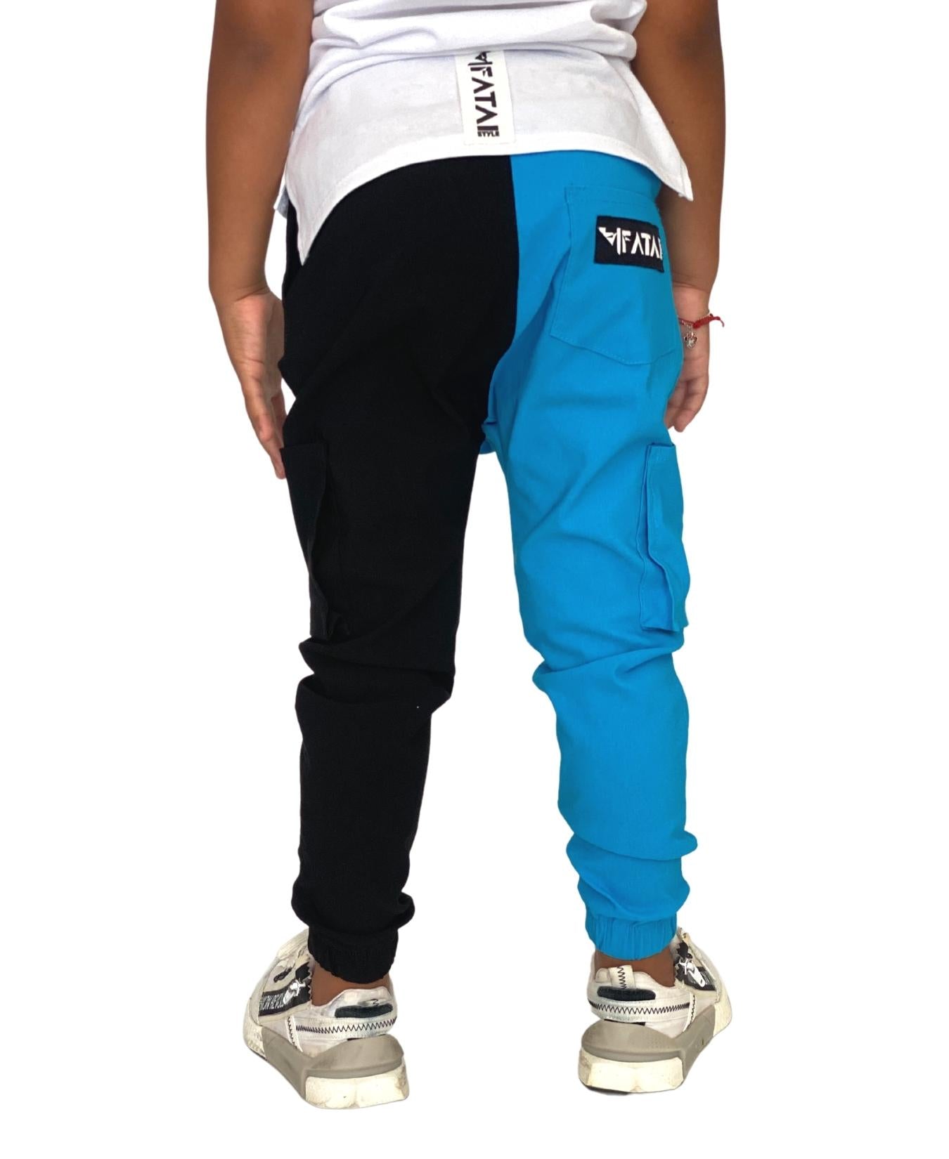 Pantaloni negru/bleu unisex cu buzunare laterale