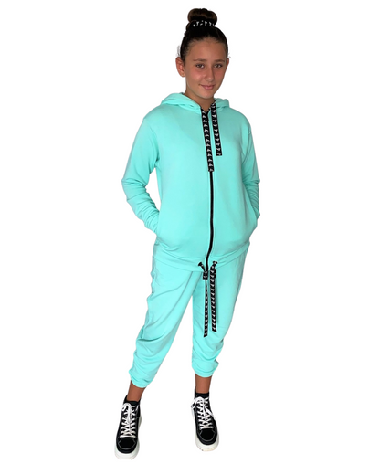 Trening fete cu spatele lung - verde menta (bluza+pantalon)