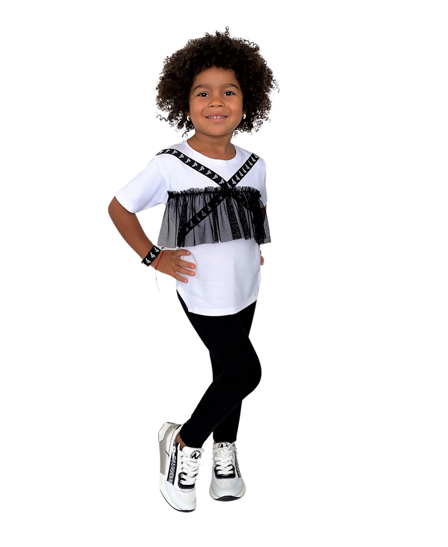 Compleu fete alb si negru (tricou+colant)