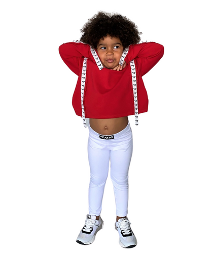 Compleu fete rosu si alb cu detalii pe maneci (bluza+colant)