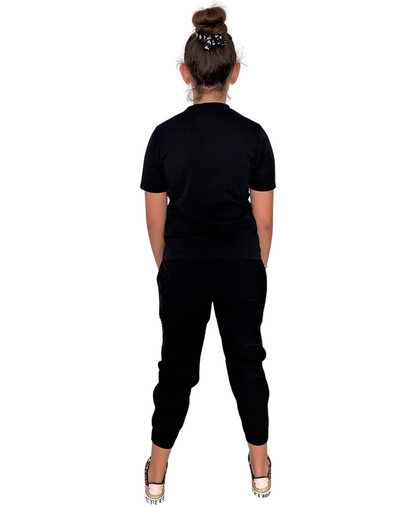 Compleu negru cu pantalon cu lant si tricou (bluza+pantalon)