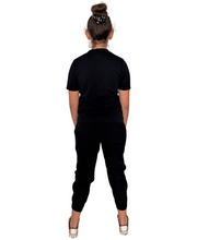 Încarcă imaginea în vizualizatorul Galerie, Compleu negru cu pantalon cu lant si tricou (bluza+pantalon)
