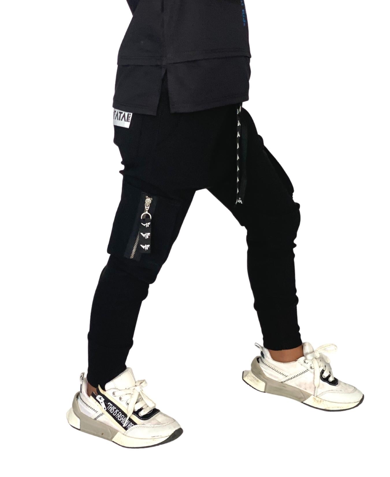Pantaloni unisex negru cu detalii cu logo