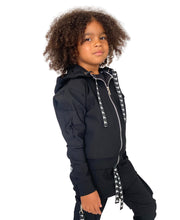 Încarcă imaginea în vizualizatorul Galerie, Bluza unisex negru cu detalii logo - tip ghiozdan
