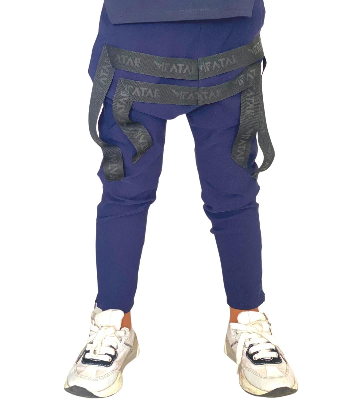Pantaloni unisex bleumarin cu detalii cu logo