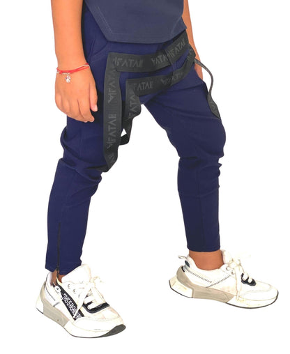 Pantaloni unisex bleumarin cu detalii cu logo
