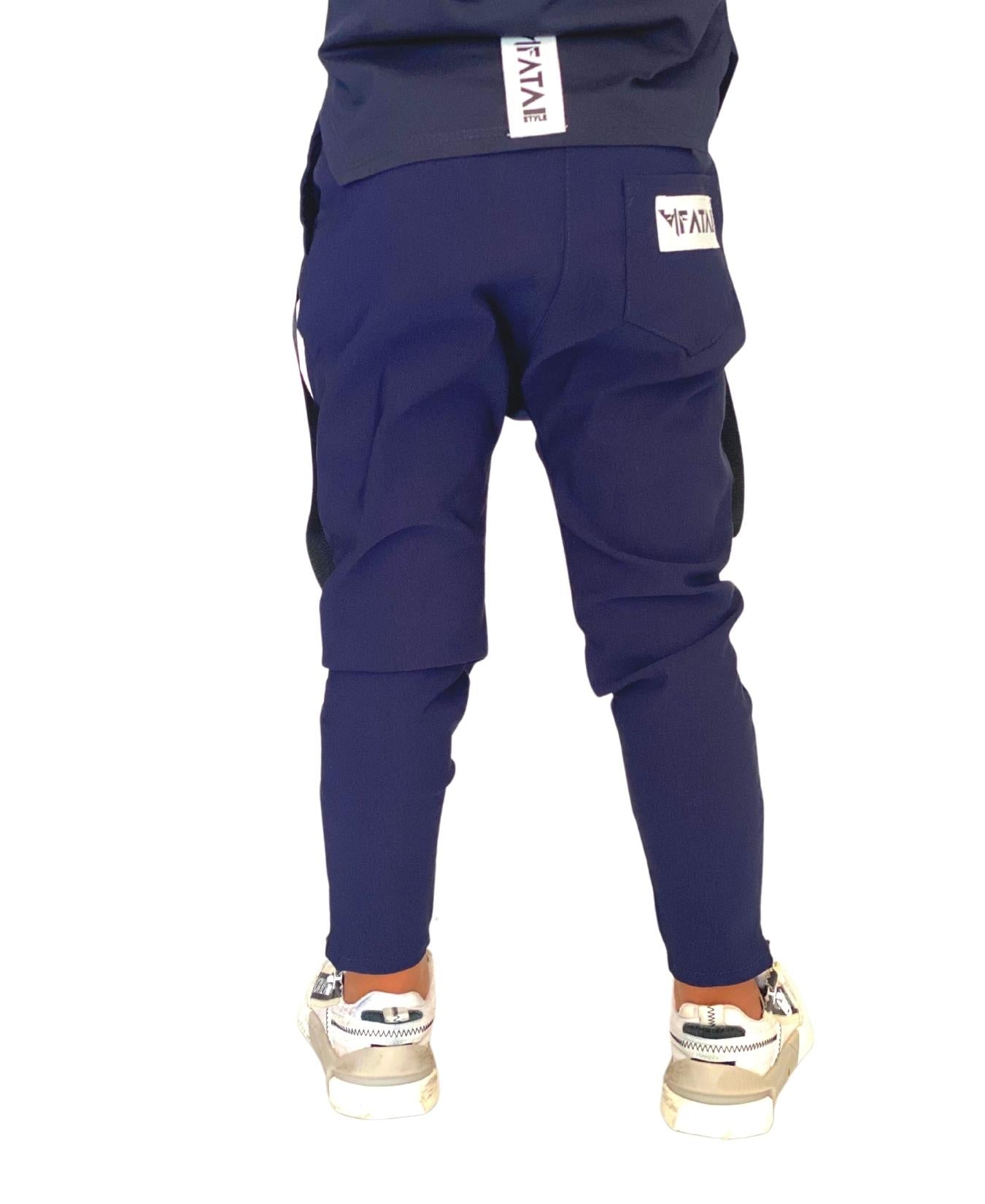 Pantaloni unisex bleumarin cu detalii cu logo