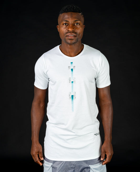 White t-shirt painted with blue and silver - Fatai Style