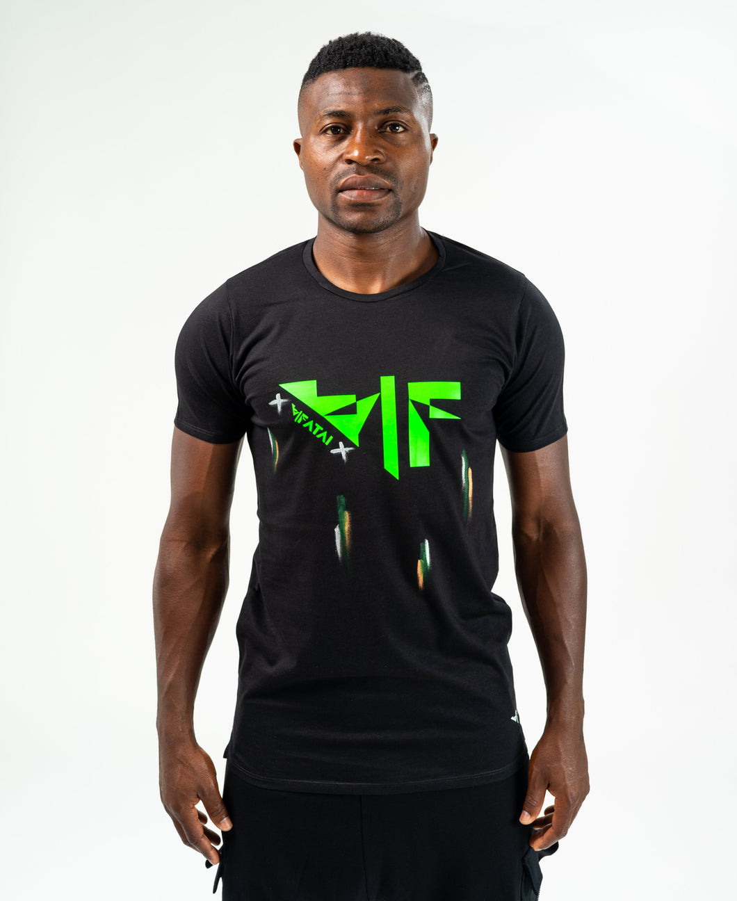 Black t-shirt with green logo - painted - Fatai Style