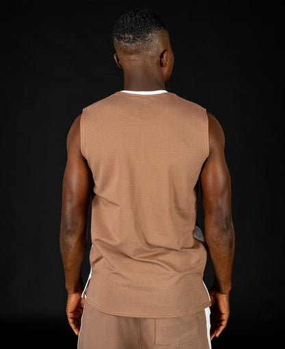 Brown sleveless t-shirt with white line - Fatai Style