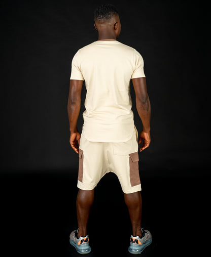 Beige tracksuit with brown design (t-shirt+short trousers) - Fatai Style