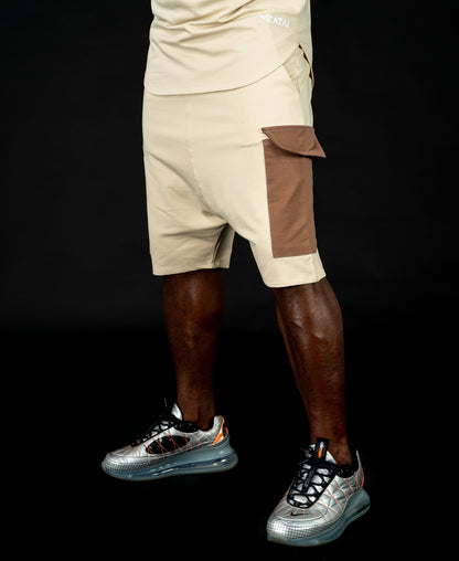 Beige tracksuit with brown design (t-shirt+short trousers) - Fatai Style