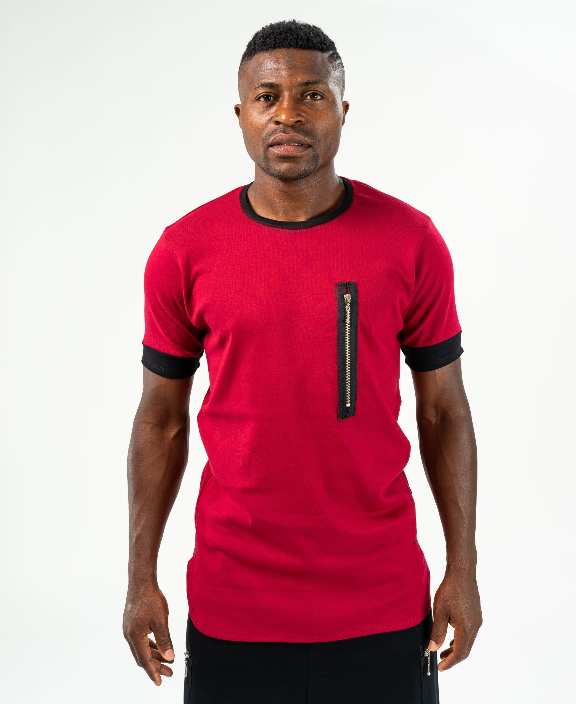 Burgundy t-shirt with black design and zip - Fatai Style