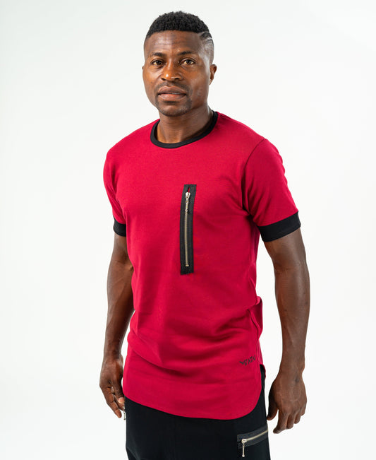 Burgundy t-shirt with black design and zip - Fatai Style