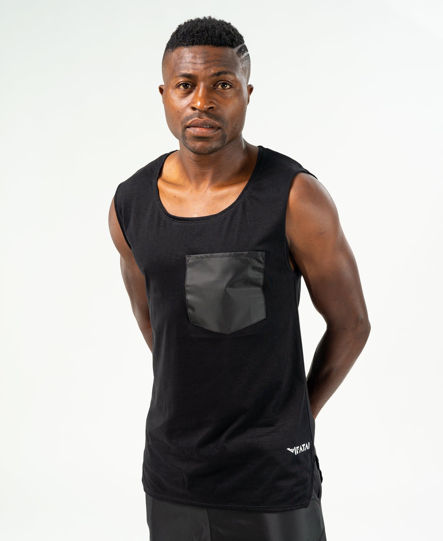 Black sleveless t-shirt with black pocket - Fatai Style