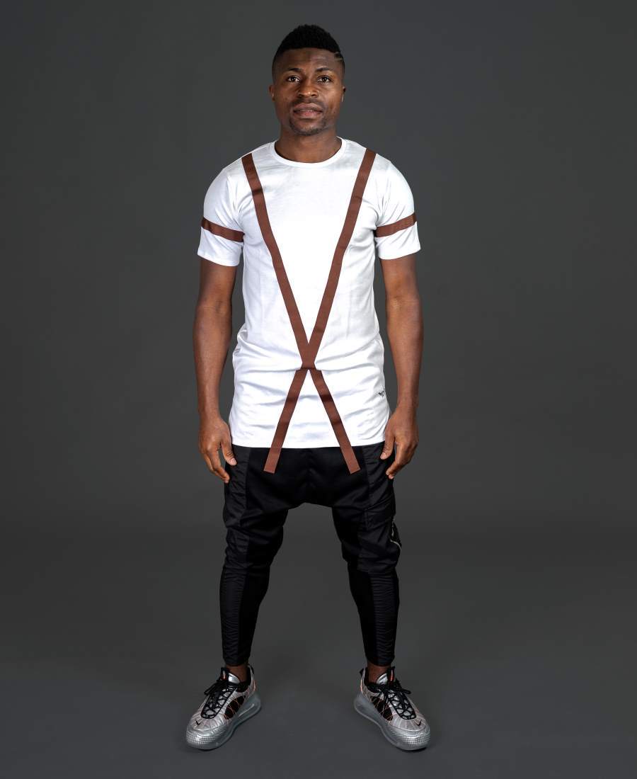 White t-shirt with long brown design - Fatai Style