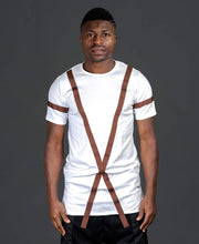 Încarcă imaginea în vizualizatorul Galerie, White t-shirt with long brown design - Fatai Style
