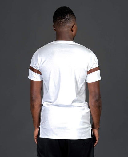 White t-shirt with long brown design - Fatai Style