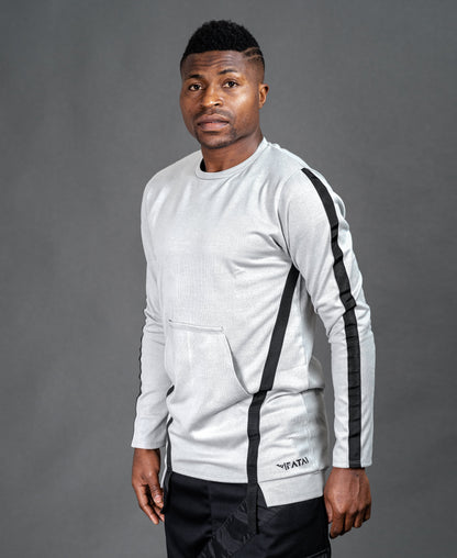 Grey blouse with special design and black lines - Fatai Style