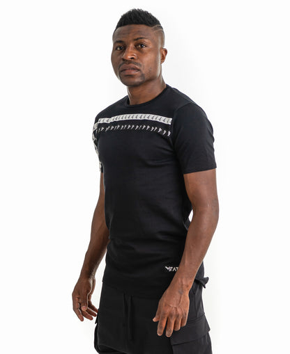 Tricou negru cu banda orizontala logo Fatai Style