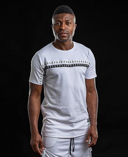 Tricou alb cu banda orizontala logo Fatai Style