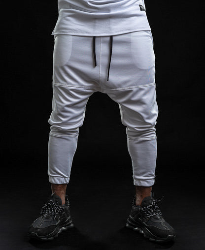 Pantaloni albi cu doua cusaturi orizontale